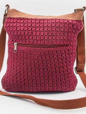 THE SAK Purse Torrey Wine Burgundy Crocheted Handbag Y2K Crossbody Bag